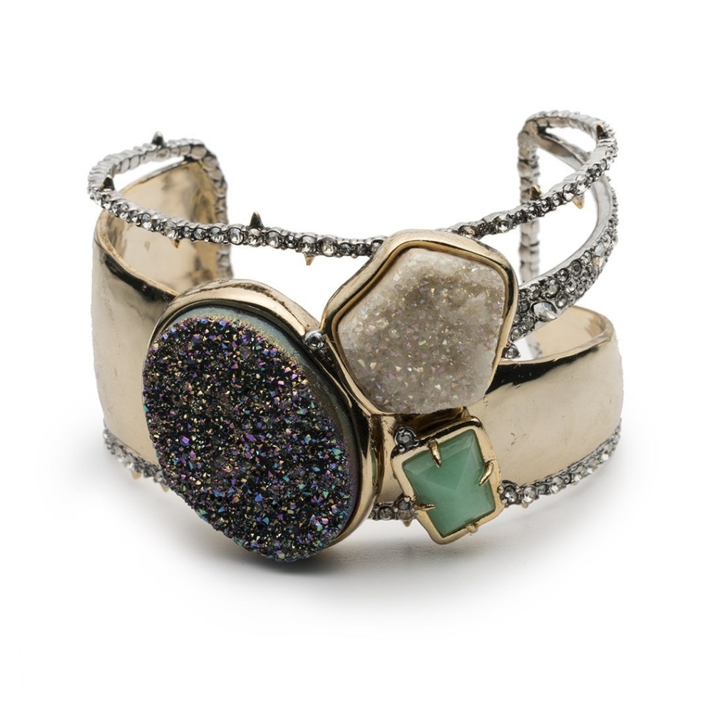 Alexis Bittar Druzy Quartz 10k Gold Bangle Cuff Bracelet - Picture 10 of 13